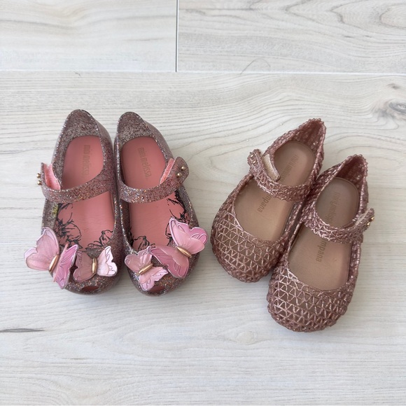Glittery Pink Kids Shoes with Butterfly Design - Picture 1 of 4